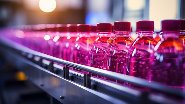 Free photo conveyor system bottling juice in a factory