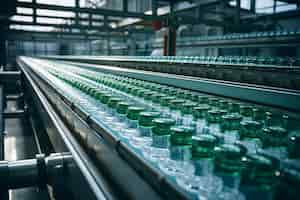 Free photo a conveyor on the water bottling line