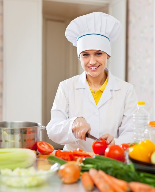 cook works with vegetables at  kitchen