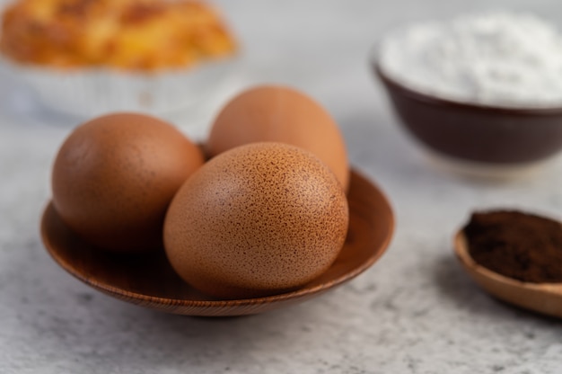 Cooked bread with ingredients Eggs and tapioca flour in a cup.