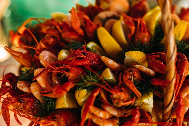 Free photo cooked red crawfish in closeup