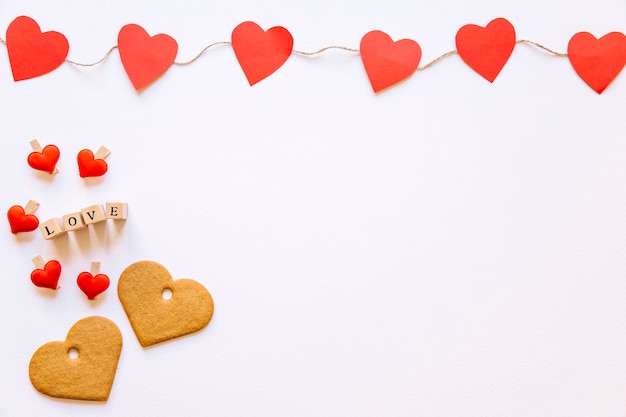 Free photo cookies and hearts on white