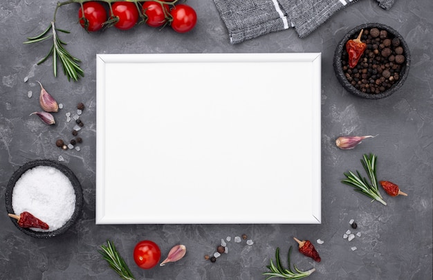 Cooking ingredients with blank paper sheet