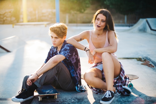 Cool friends after skateboarding