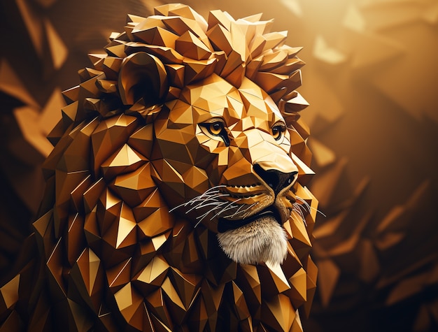 Free Photo cool looking 3d gold lion head with long mane