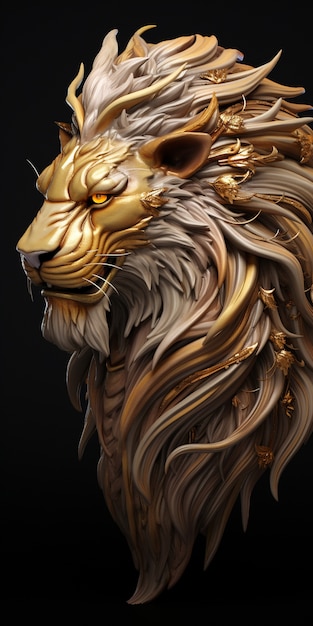 Cool looking 3d gold lion head with long mane