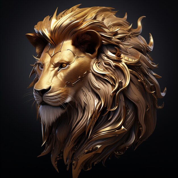 Cool looking 3d gold lion head with long mane