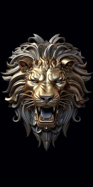 Free Photo cool looking 3d gold lion head with long mane