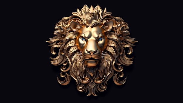 Cool looking 3d gold lion head with long mane