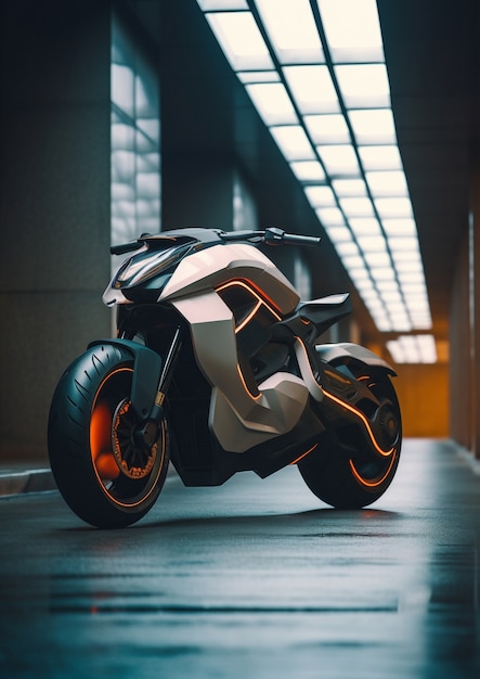 Free photo cool modern motorcycle indoors