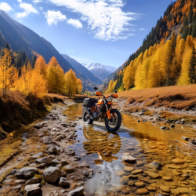 Free photo cool motorcycle with beautiful view