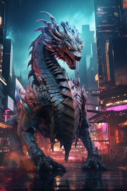 Free photo cool scene with futuristic dragon beast