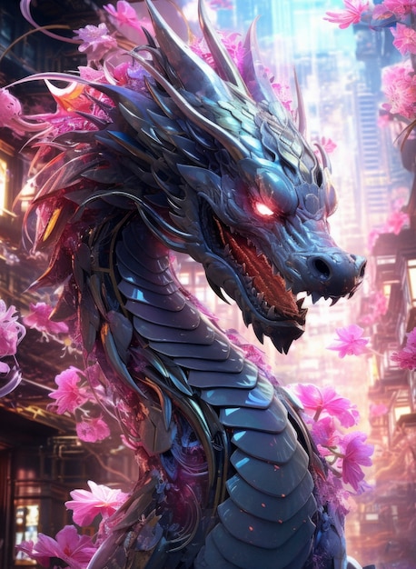 Cool scene with futuristic dragon beast