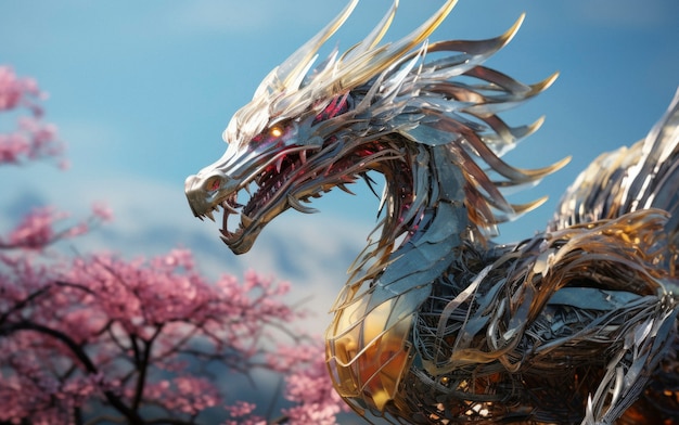 Free Photo cool scene with futuristic dragon creature