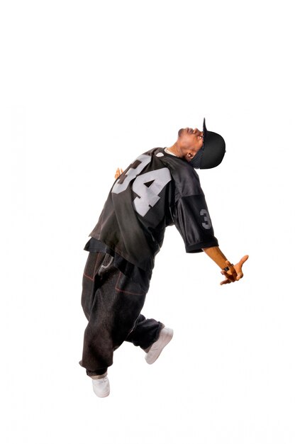 Cool young hip-hop man on white background