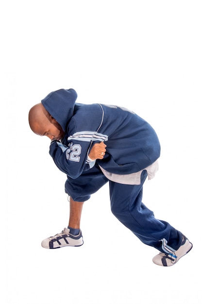 Cool young hip-hop man on white background