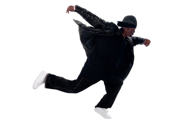 Cool young hip-hop man on white background