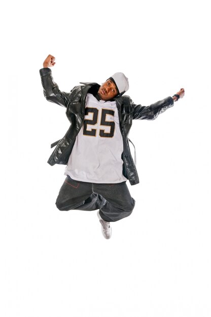 Cool young hip-hop man on white background