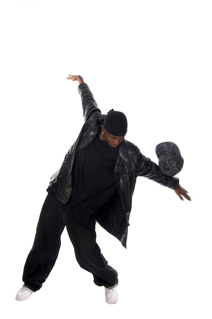 Cool young hip-hop man on white background