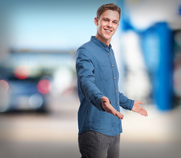 cool young-man welcome sign