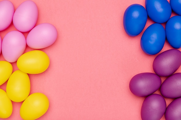 Copy-space colored eggs on table