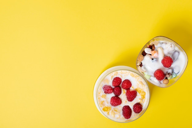 Free photo copy space fresh cereal breakfast on plain background