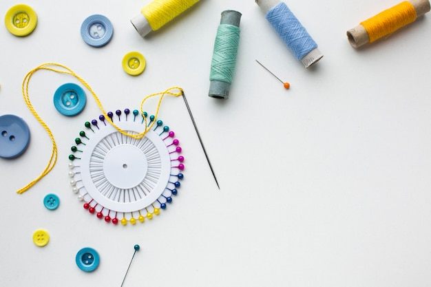 Copy space and haberdashery colourful accessories