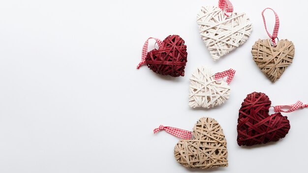 Copy-space hearts decorations on table