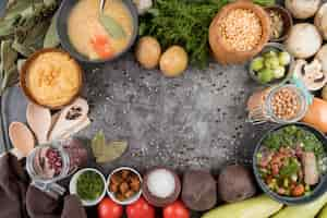 Free photo copy space surrounded by soup ingredients