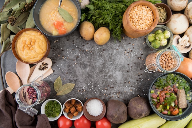 Free Photo copy space surrounded by soup ingredients