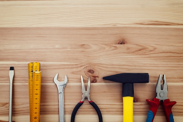 Free Photo copy space of work tools on wood