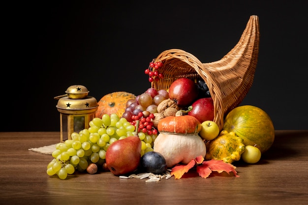 Cornucopia composition with delicious foods