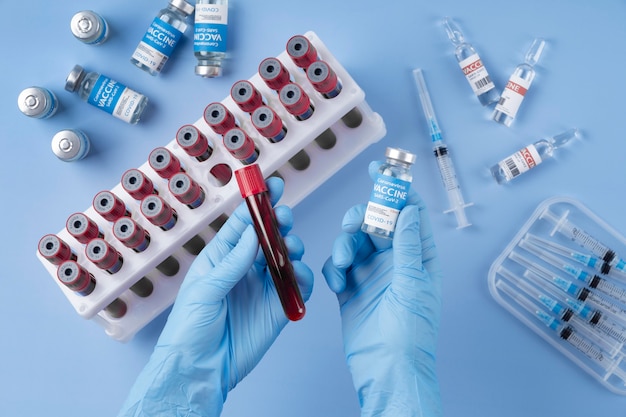 Coronavirus arrangement with blood samples and vaccine