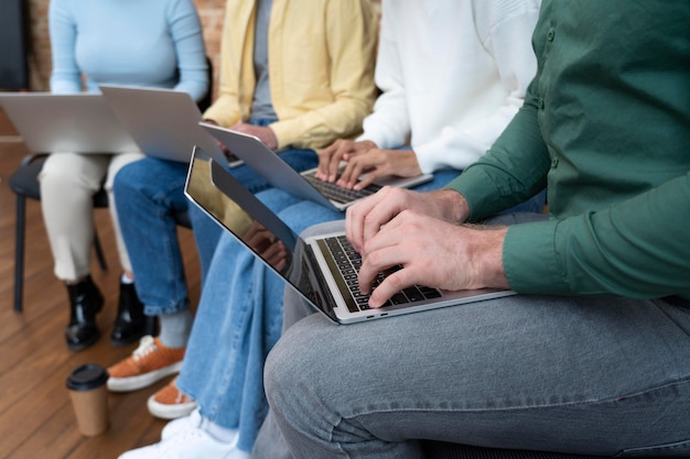 Free photo corporate workers brainstorming together