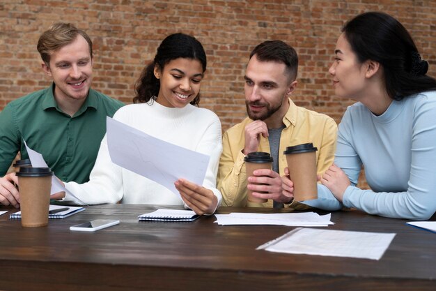 Corporate workers brainstorming together