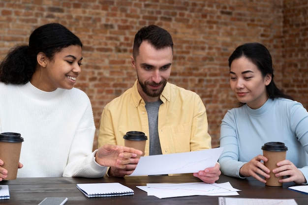 Corporate workers brainstorming together