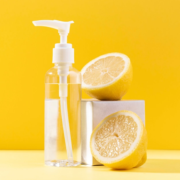 Cosmetic bottle with lemon