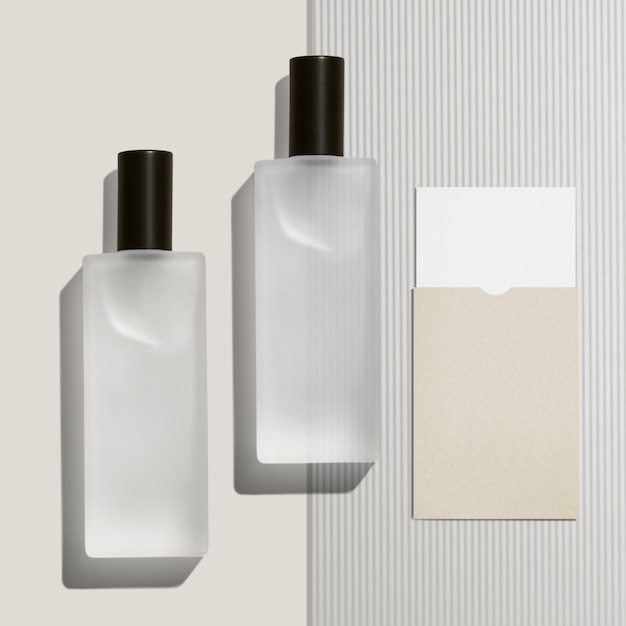 Cosmetic bottles on minimal background