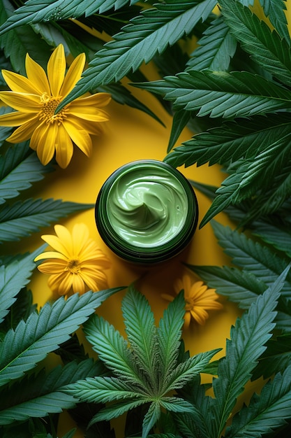 Free photo cosmetic item with marijuana leaves