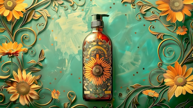 Free photo cosmetic product container with art nouveau inspired sun relief background