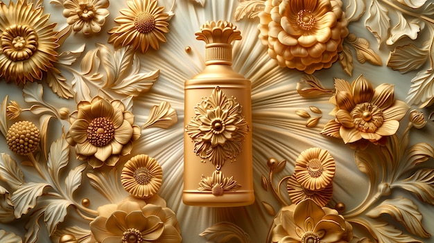 Free Photo cosmetic product container with art nouveau inspired sun relief background