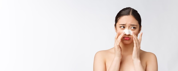 Cosmetology Portrait Of Beautiful Female Asian Model With Mask On Nose Closeup Of Healthy Young Woman With Pure Soft Skin And Fresh Natural Makeup