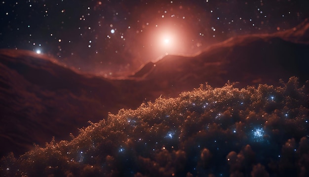 Free Photo cosmic landscape with glowing nebula and stars 3d rendering