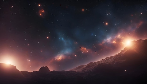 Free Photo cosmic landscape with stars and nebula 3d rendering