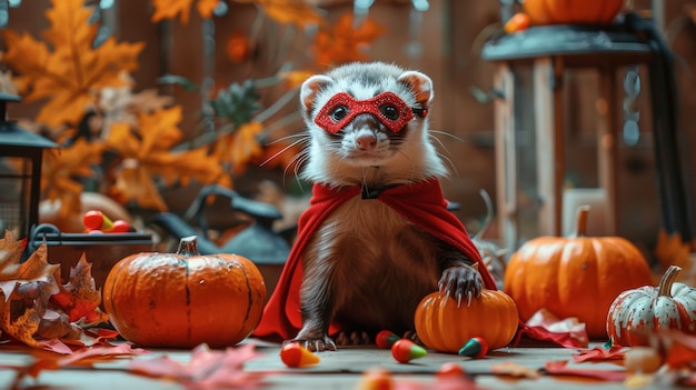 Free photo costumed farret for halloween