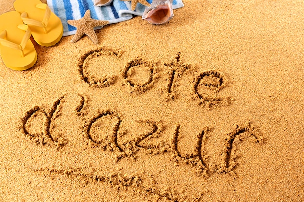 Cote d'Azur beach writing