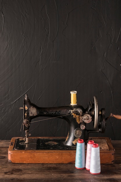 Cotton threads near sewing machine