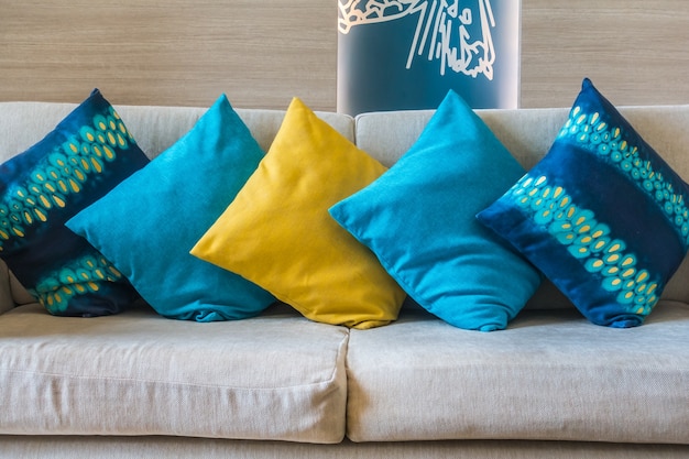 Free photo couch with colored cushions close