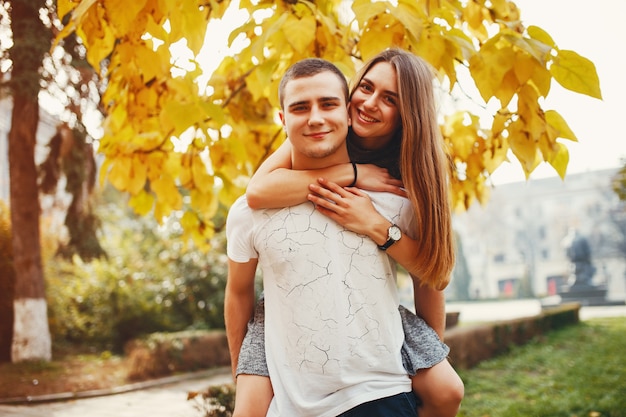 Couple in autumn park