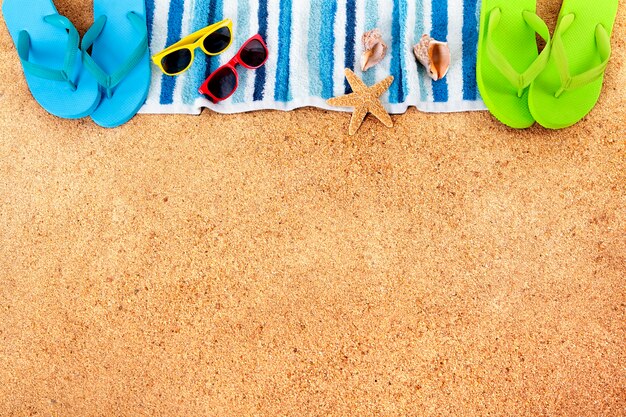 Couple beack equipment on the beach